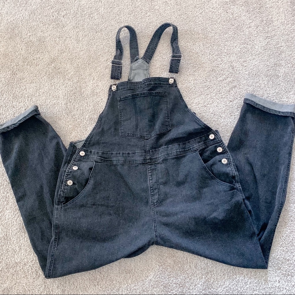 Black Denim Straight Leg Ankle Overalls 2XL